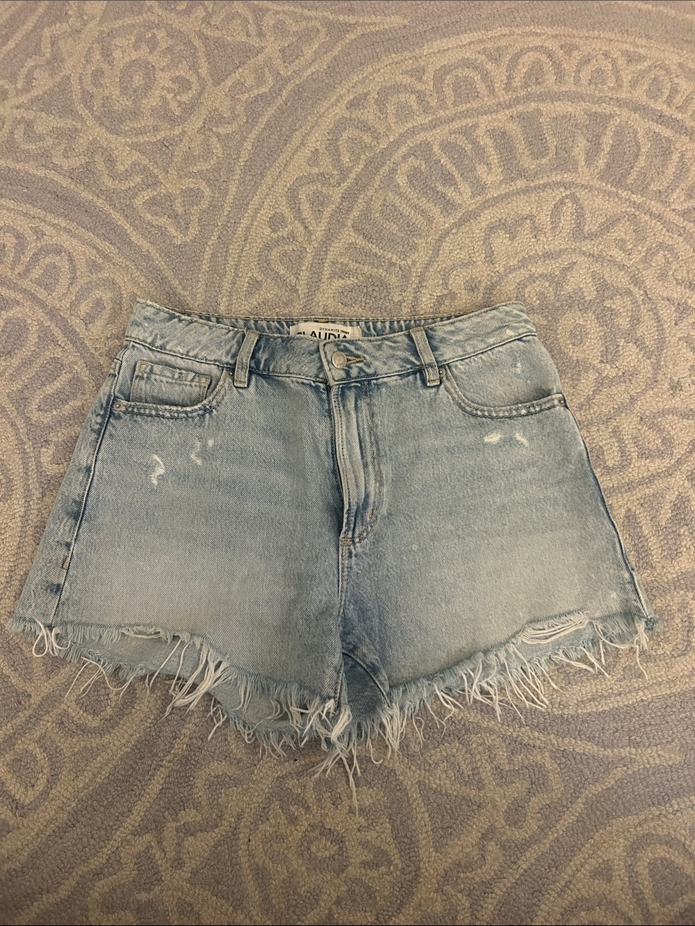 Claudia Light Blue Frayed Hem Denim Shorts